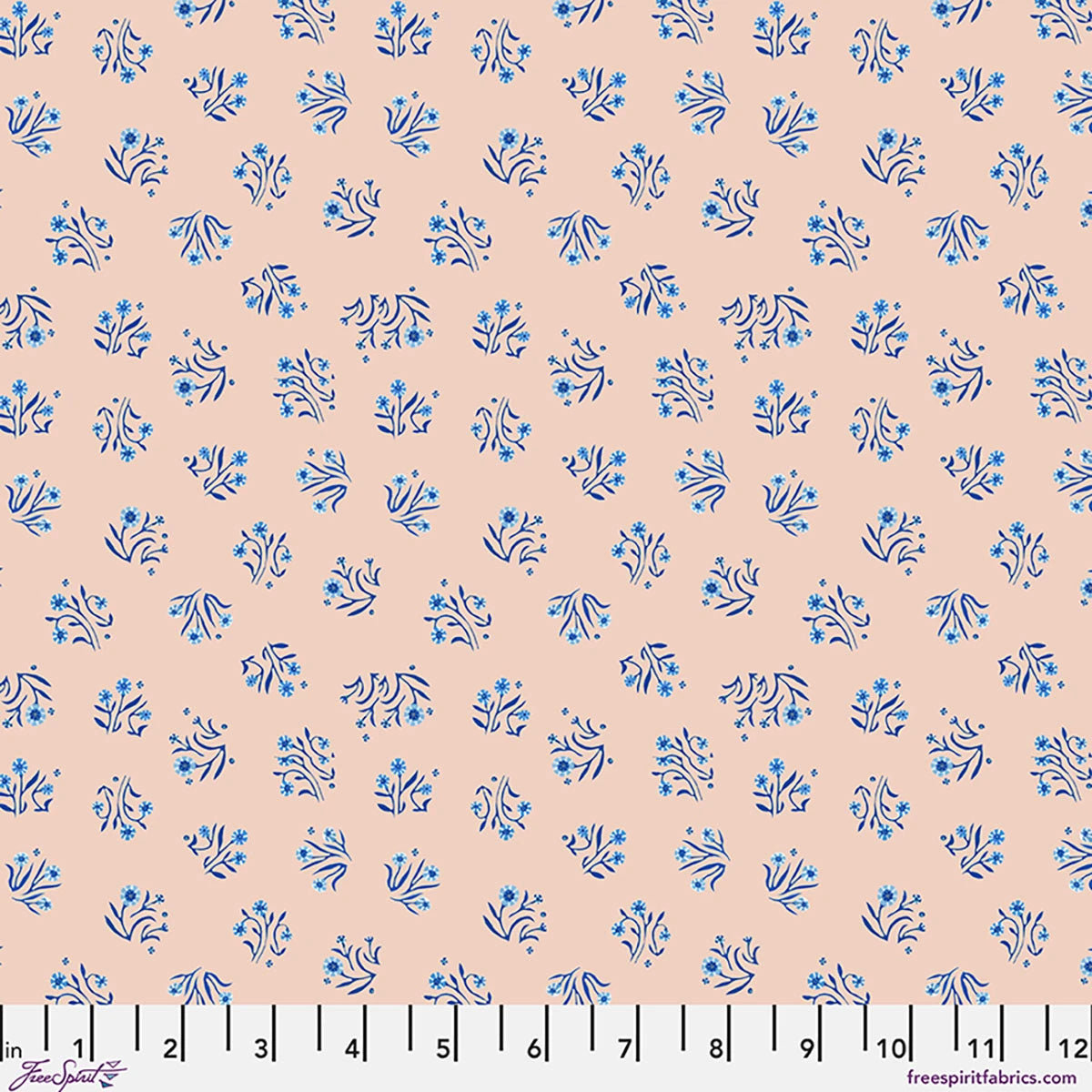 Adam Trest Azul Bouquets Peach quilting cotton fabric