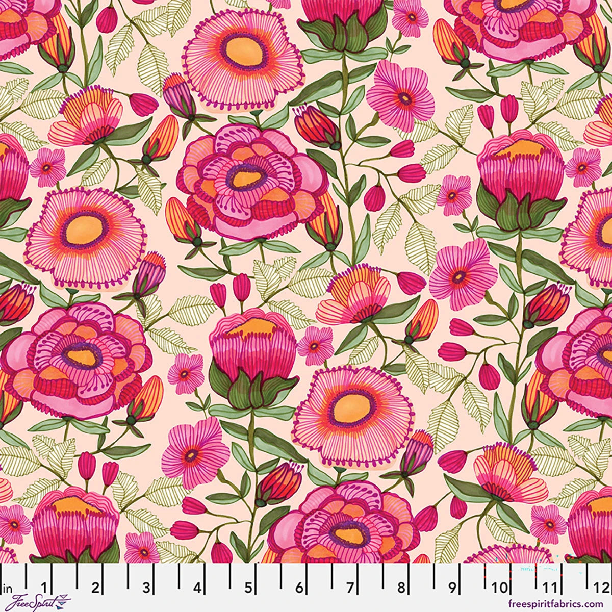 Kirsten Katz Springtime Splendour Peony Patch Blush quilting cotton fabric