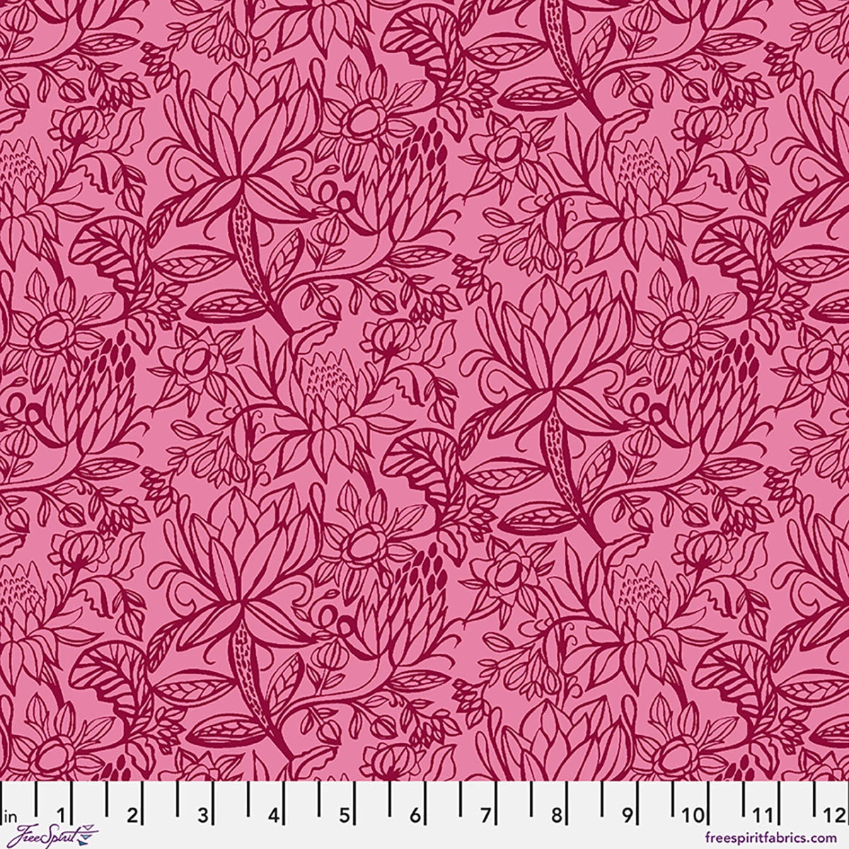 Kirsten Katz Springtime Splendour Garden Etchings Raspberry quilting cotton fabric
