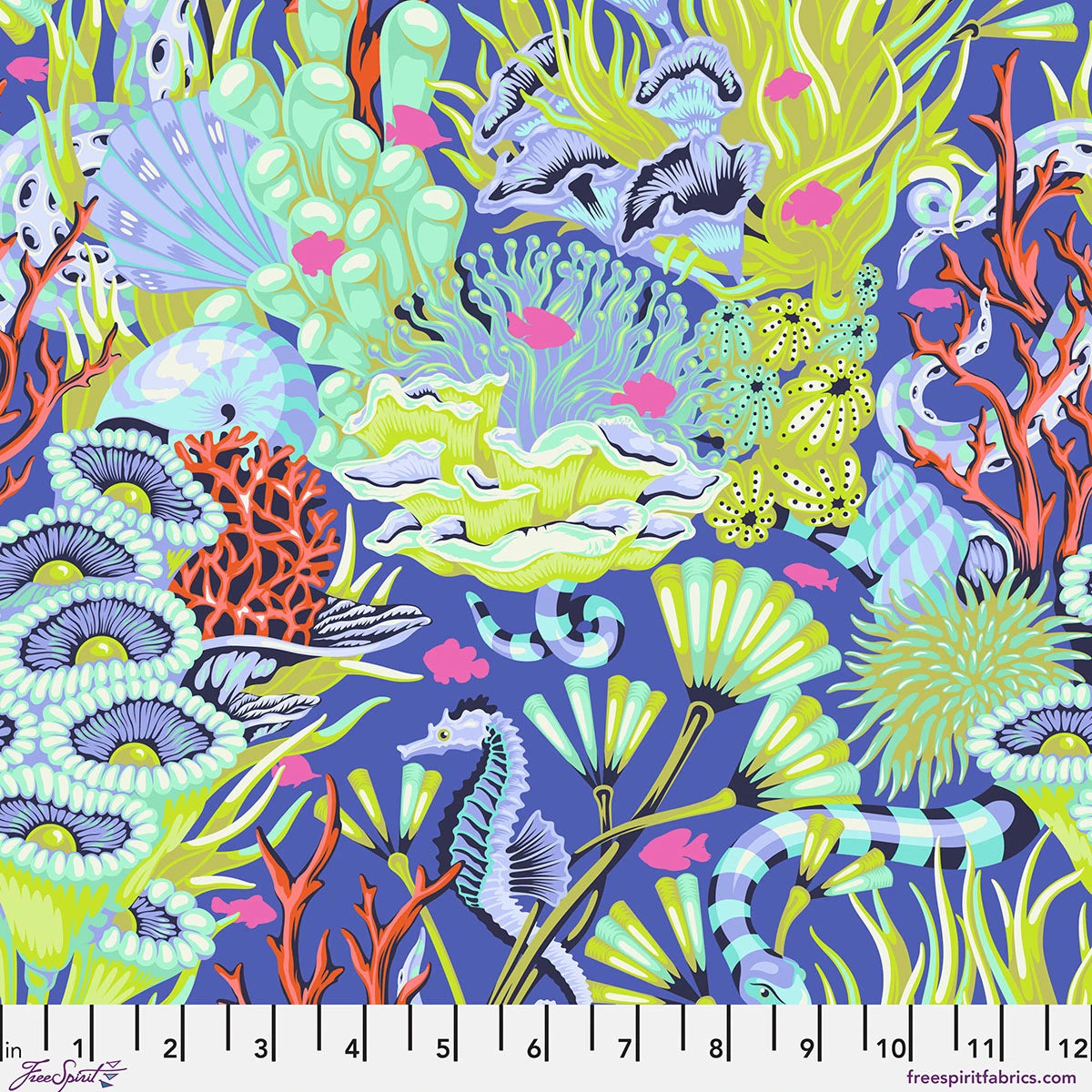Tula Pink Floral Reef Reef What You Sew Marine quilting cotton fabric