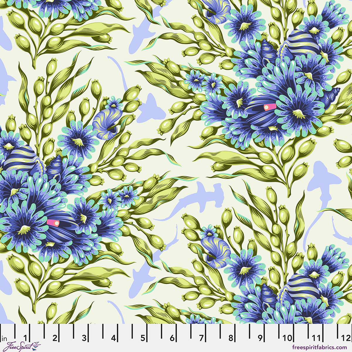 Tula Pink Floral Reef Shadow Sharks Marine quilting cotton fabric