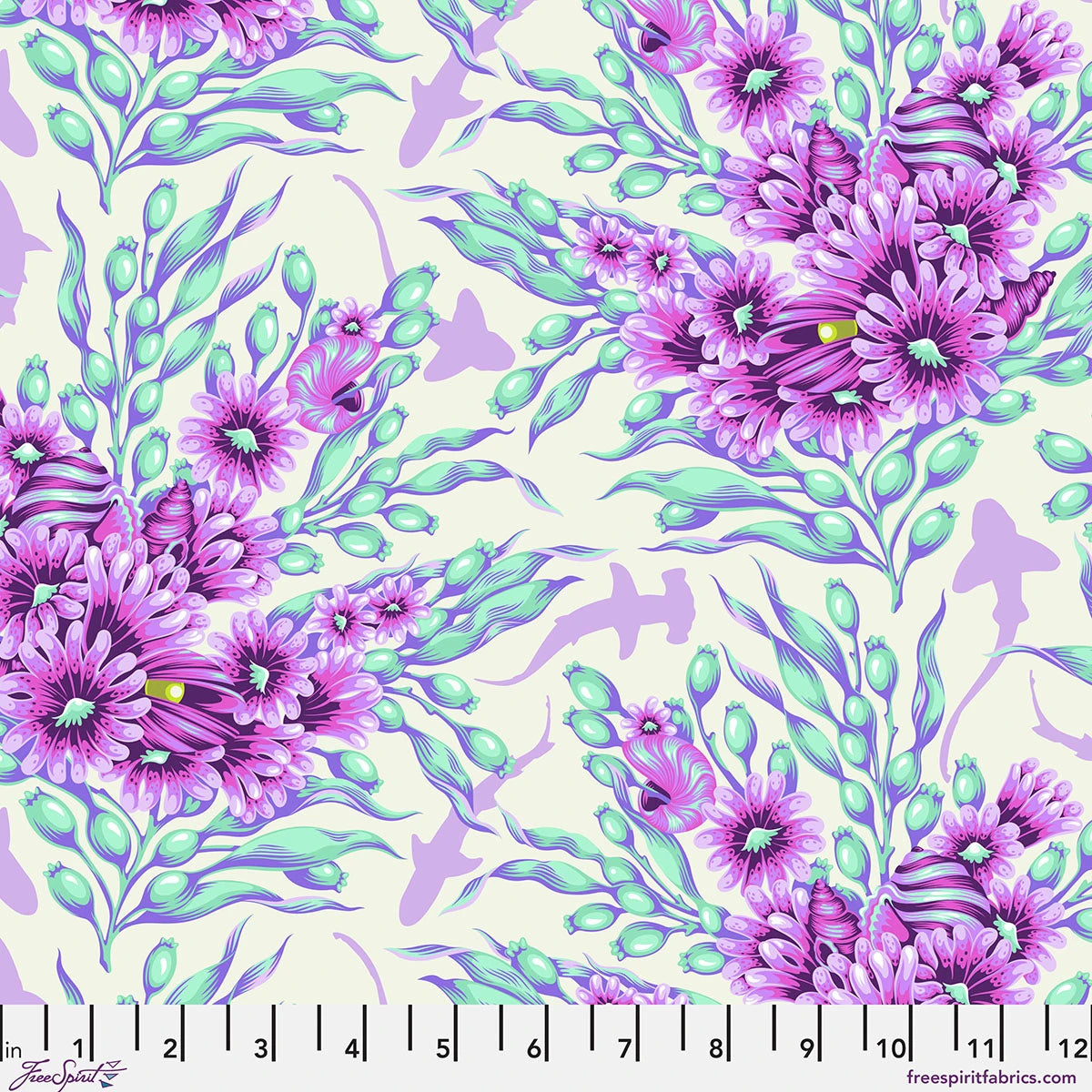 Tula Pink Floral Reef Shadow Sharks Ultraviolet quilting cotton fabric