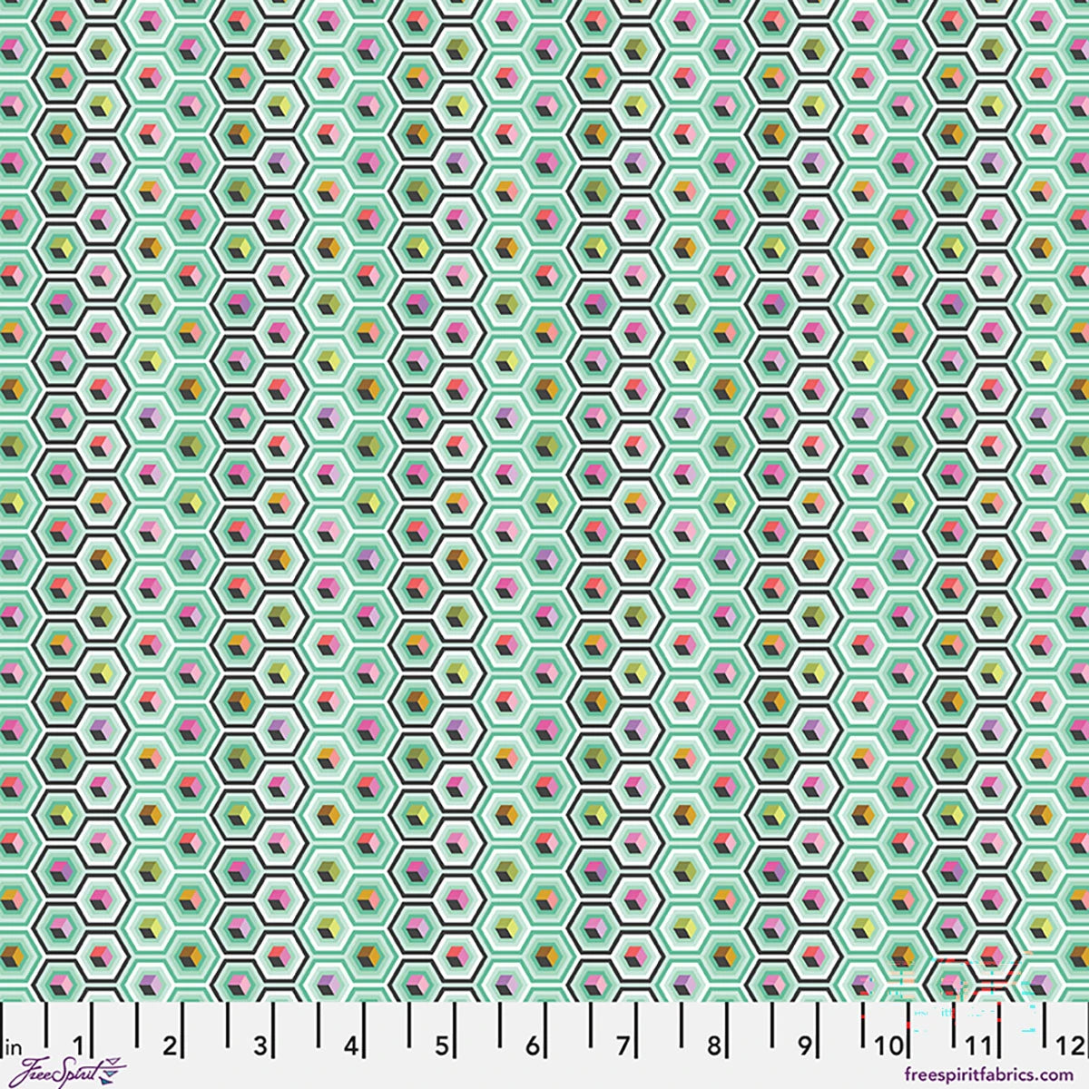Tula Pink Prince Charming Déjà Vu Hex Box Sweet Mint quilting cotton fabric