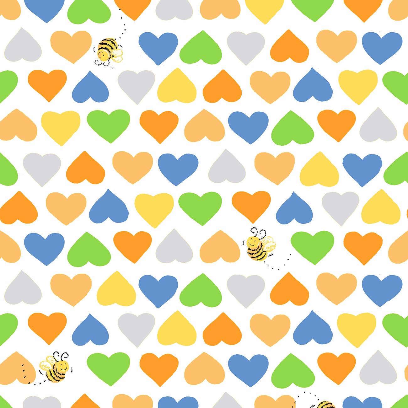 Susybee Hearts & Bees - Orange - 44" Quilting Cotton - by the 1/4 yard