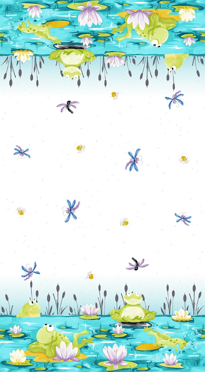 Susybee Paul's Pond Double Border Aqua quilting cotton fabric, Clothworks SB20407-930