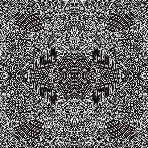 Waterhole Black Australian Aboriginal cotton fabric by Anna Pitjara, M&S Textiles WAHB