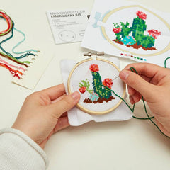 Kikkerland Mini Cross Stitch Kit – Cactus, Beginner Friendly