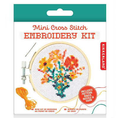 Kikkerland Mini Cross Stitch Kit – Flowers, Beginner Friendly