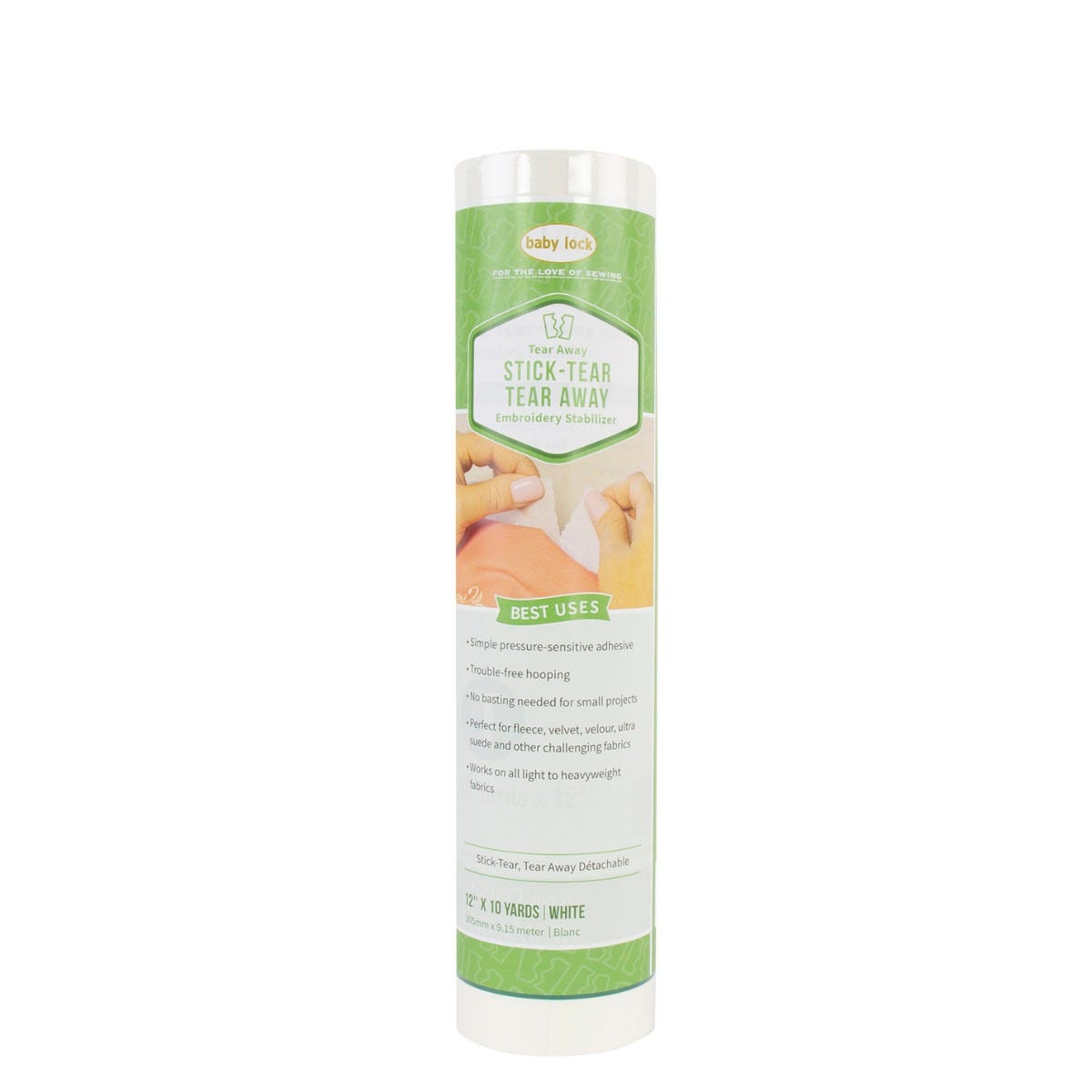 Baby Lock Stick Tear-Away Adhesive Stabilizer, 1.5 oz, 12" x 10 yd (BLT102)