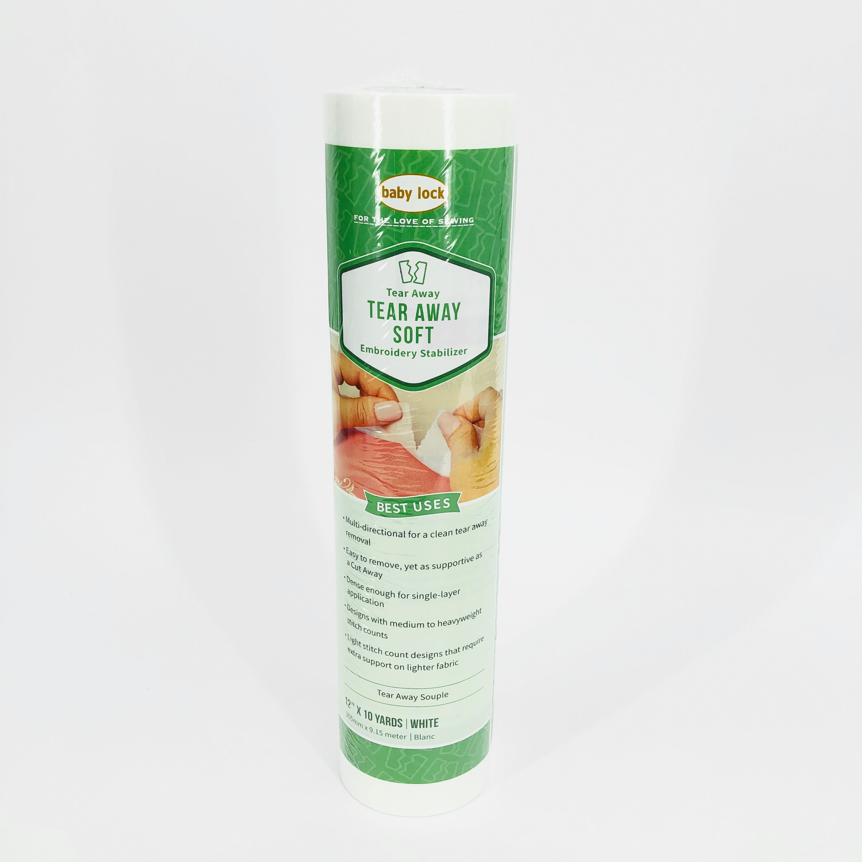 Baby Lock Tear-Away Stabilizer – Soft, Heavy Weight 1.8 oz, 12" x 10 yd (BLT104)