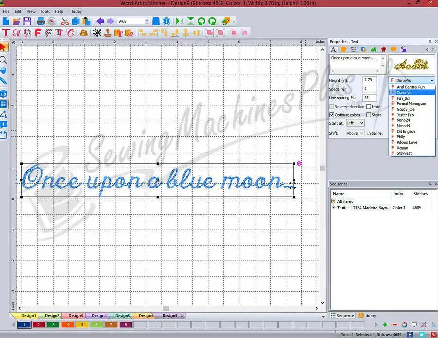 Word Art in Stitches Software