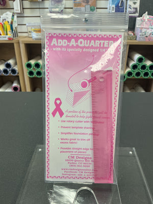 CM Designs Add-A-Quarter Ruler 1 in x 6 in – Pink, Breast Cancer Awareness