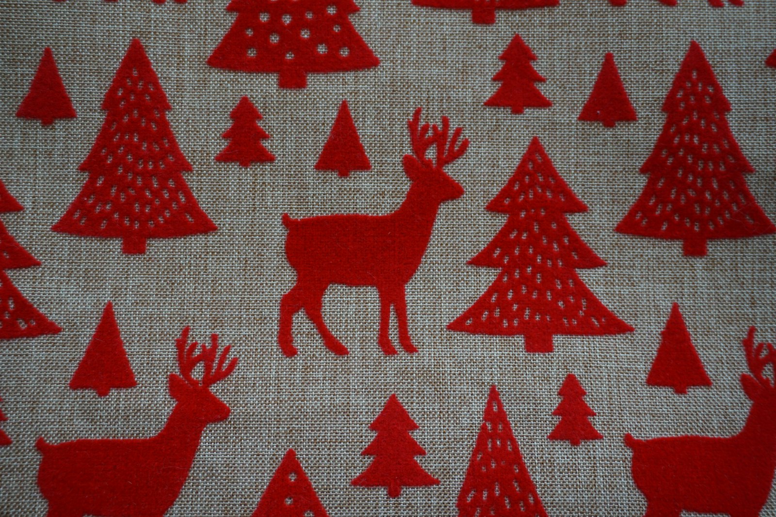 Red Christmas quilting fabric printed with trees and deer — I Can Help Sew Flowood class