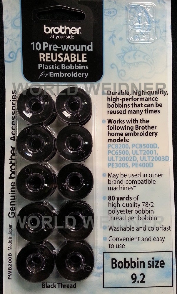 Brother / Baby Lock Prewound Black Embroidery Bobbin Thread - 10 Pack