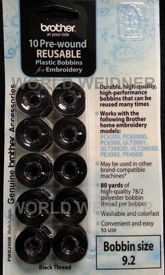 Brother / Baby Lock Prewound Black Embroidery Bobbin Thread - 10 Pack