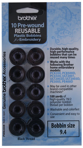 Prewound Bobbins. 10 SA156 Bobbins/Card with Black color thread - 105  yds/60 wt. Must be ordered in multiples of 6's –