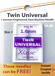 Klassé Twin Universal Needle - 1.6 mm/Size 80