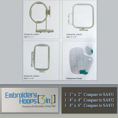 Premium Brother Embroidery Hoop Replacement - Set of 3 like SA431 SA432 SA433