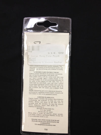 Famore Cutlery 4" Large Ring Fine Point Scissors