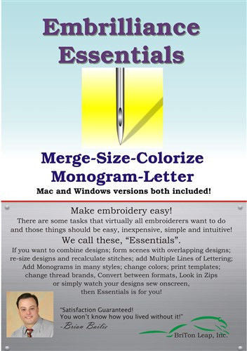 Embrilliance Essentials Merge-Size-Colorize Monogram-Letter Software