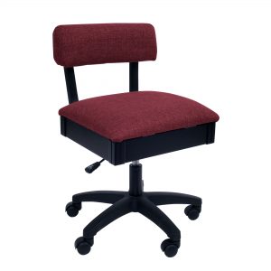 Arrow Hydraulic Sewing Chair in Black with Crown Ruby Fabric